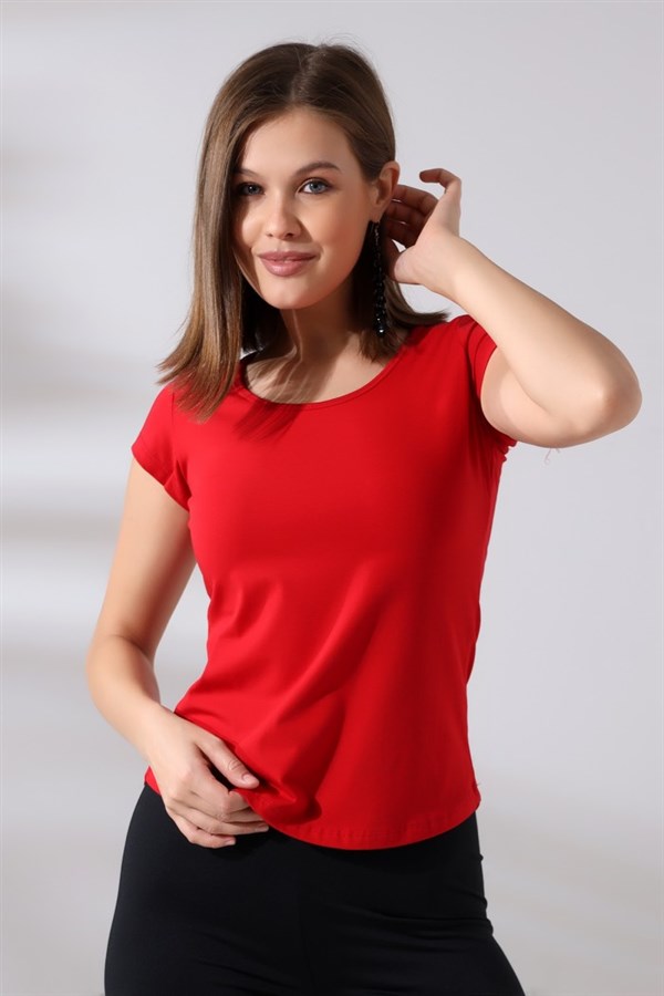 kısa kollu arkası çapraz biyeli u yaka badi