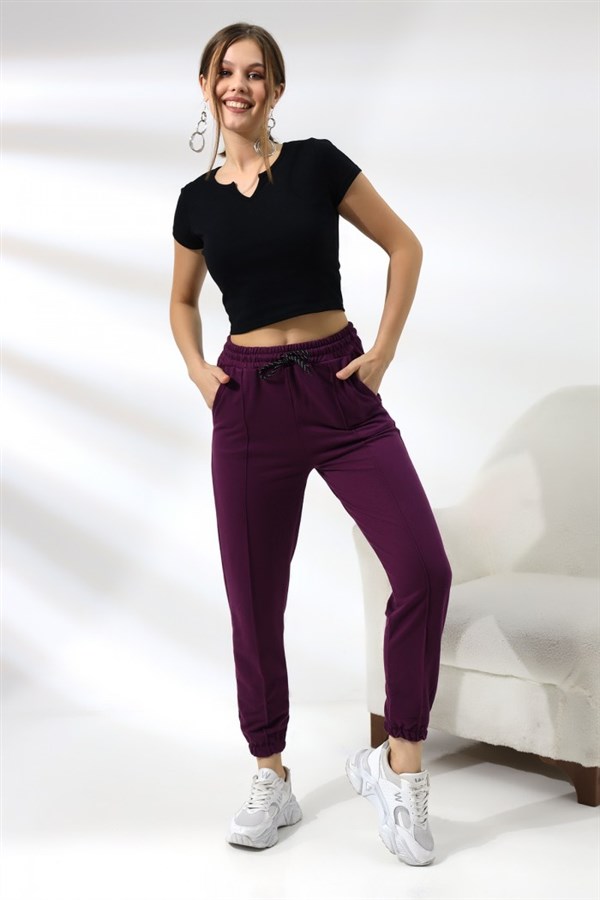 2 iplik önü çımalı paçası lastikli pantolon