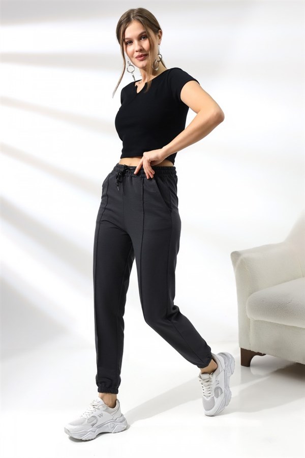 2 iplik önü çımalı paçası lastikli pantolon