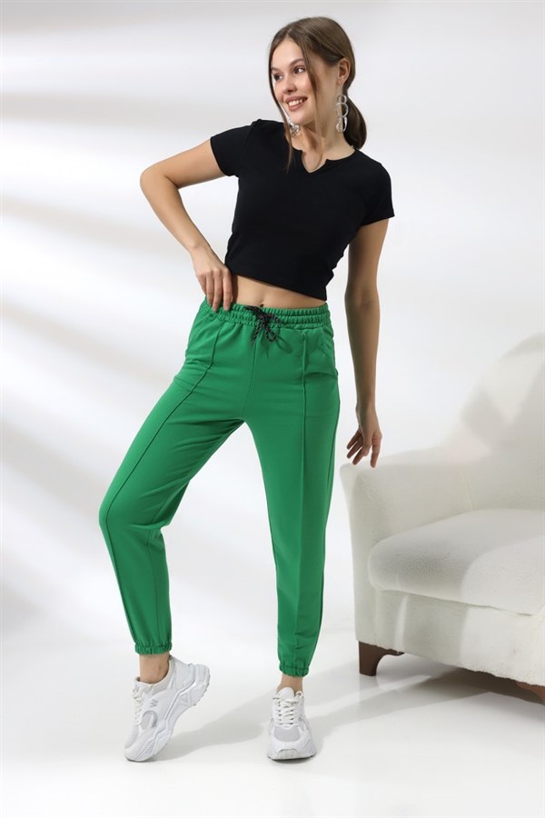 2 iplik önü çımalı paçası lastikli pantolon