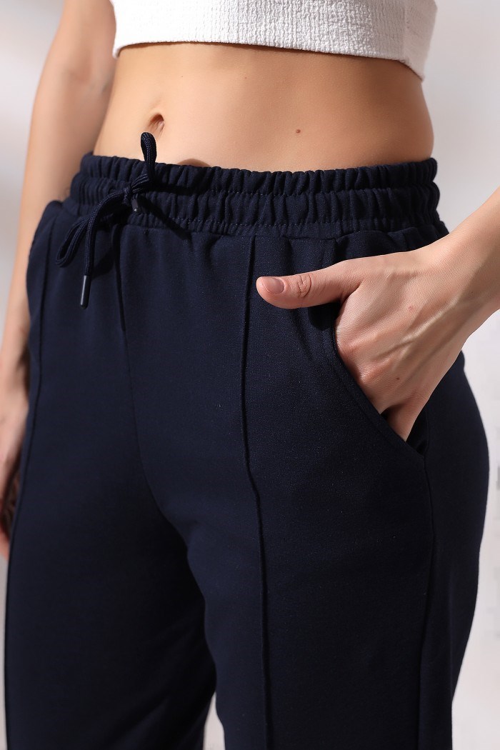 2 iplik önü çımalı lastikli paça pantolon lacivert