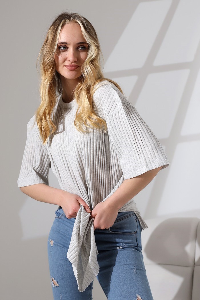 oversize yırtmaçlı bisiklet yaka tunik KARMELANJ