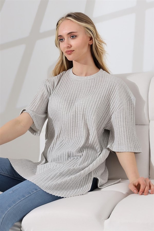 oversize yırtmaçlı bisiklet yaka tunik