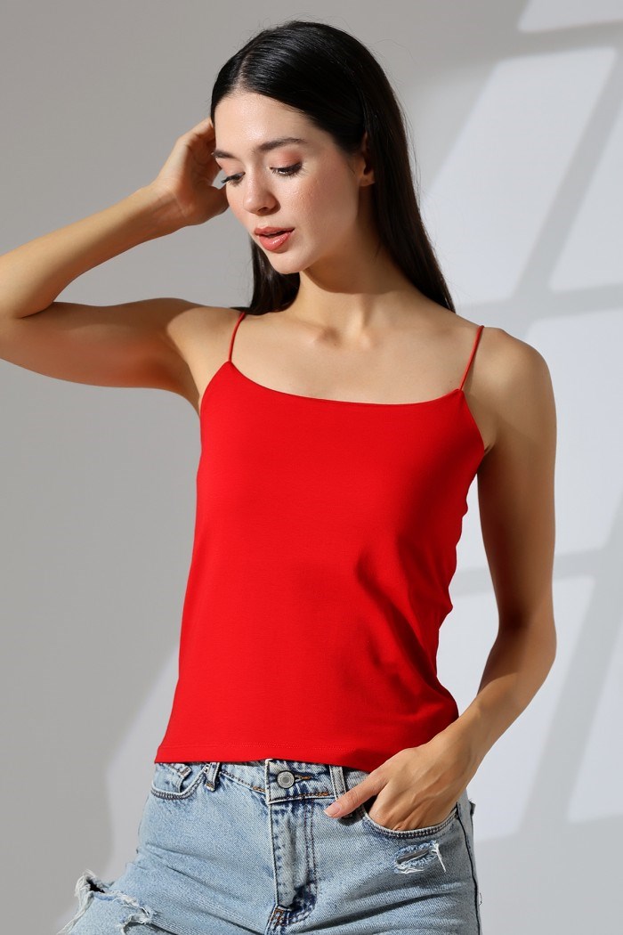 lastik ip askılı crop tulum atlet kırmızı