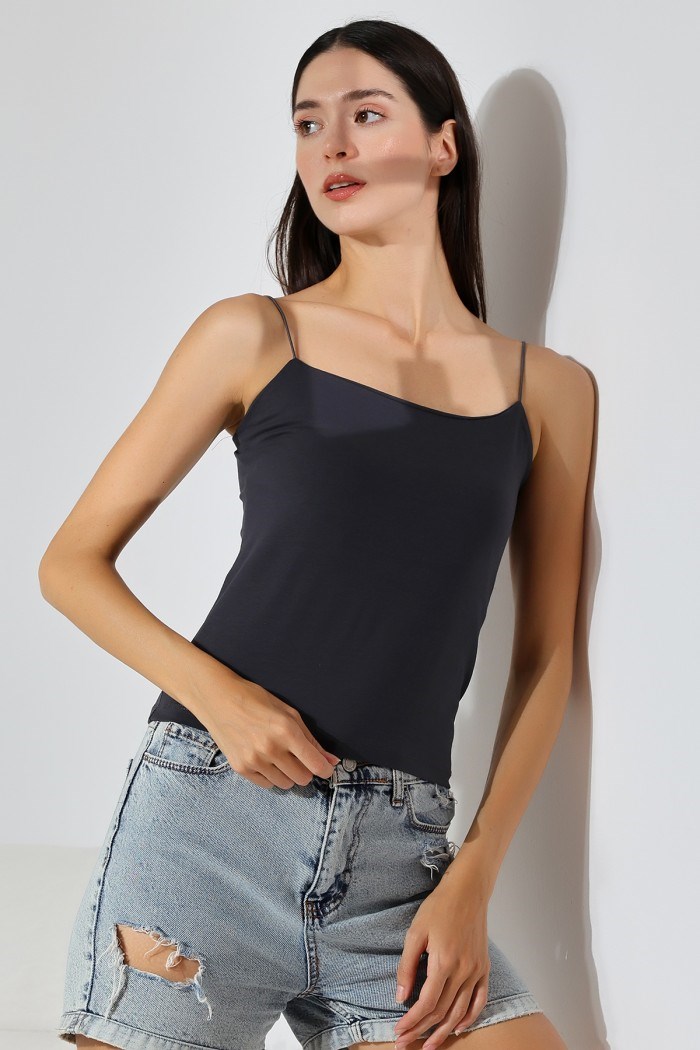 lastik ip askılı crop tulum atlet füme (koyu gri)