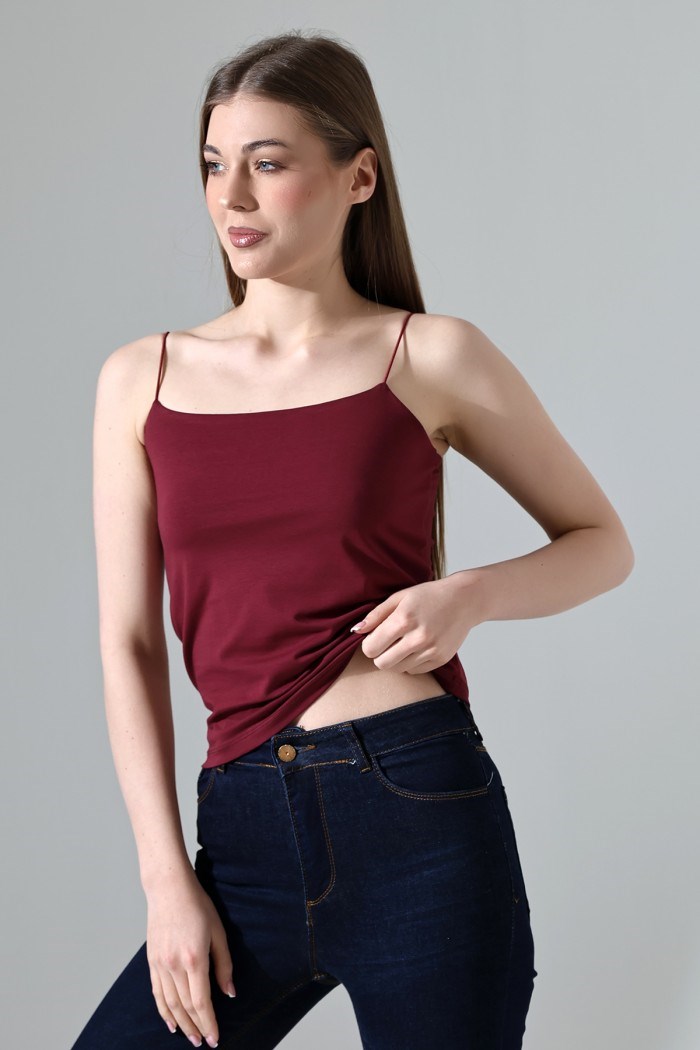 lastik ip askılı crop tulum atlet bordo