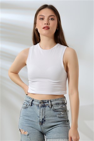 kolsuz geniş crop atlet beyaz