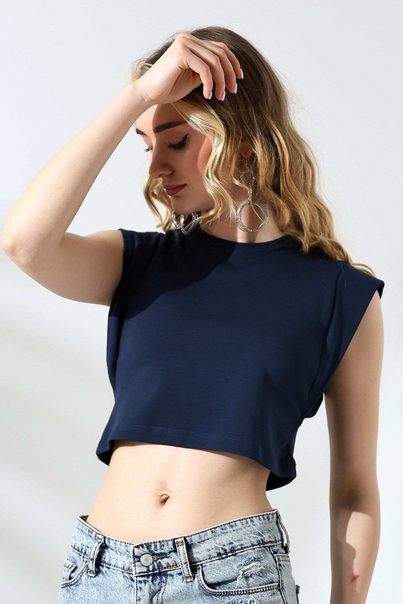 dik omuzlu ribana crop  lacivert