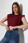 dik omuzlu ribana crop bordo