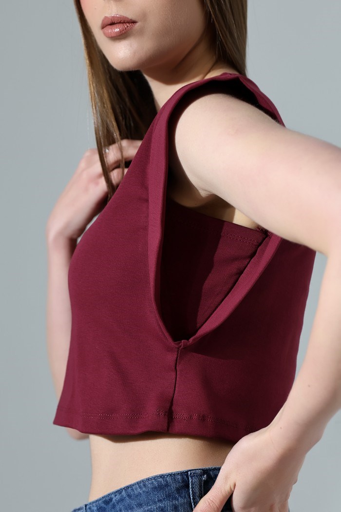 dik omuzlu ribana crop bordo