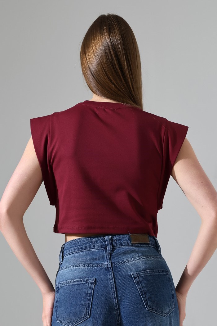 dik omuzlu ribana crop bordo