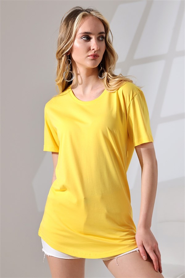 eteği oval pamuklu uzun tişört 