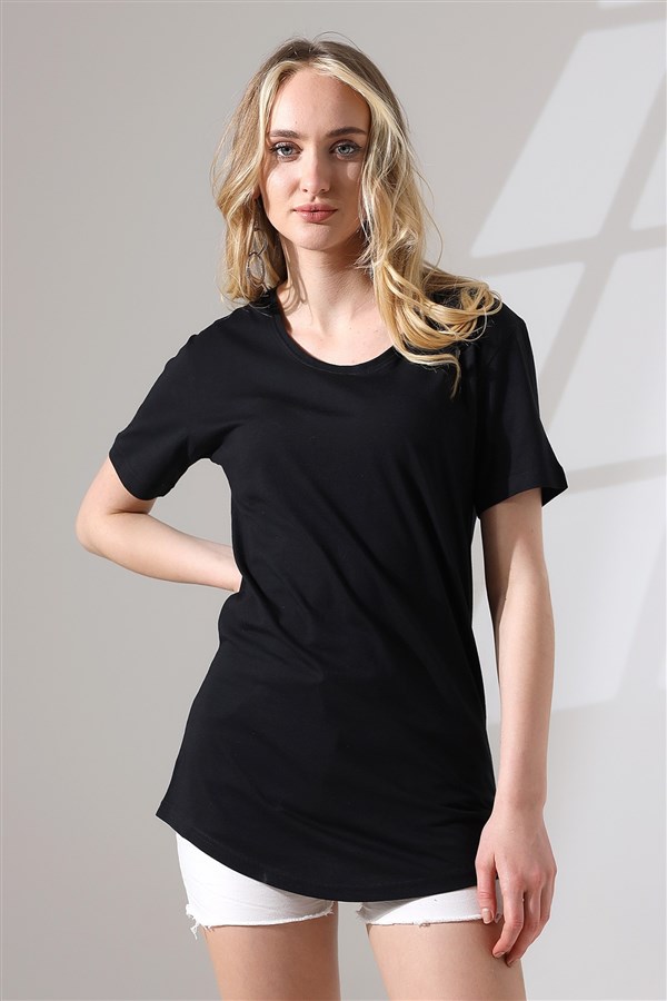 eteği oval pamuklu uzun tişört 