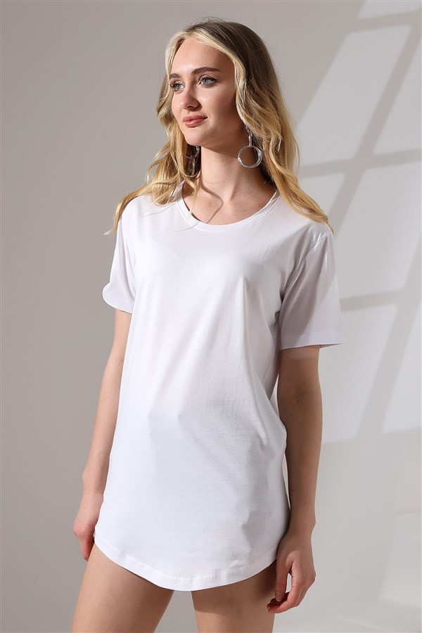 eteği oval pamuklu uzun tişört 