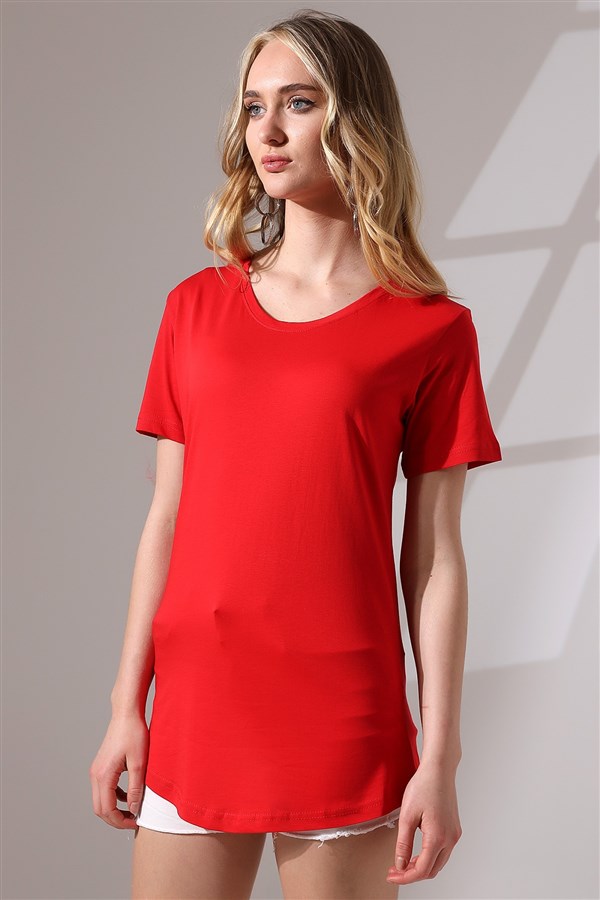 eteği oval pamuklu uzun tişört 