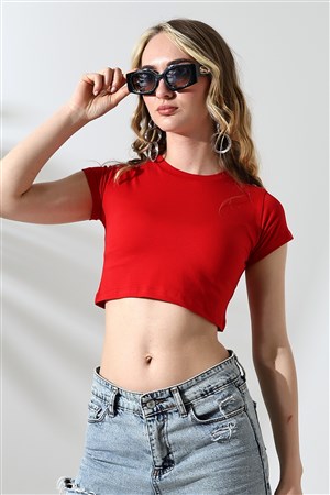 Bisiklet yaka crop body kırmızı