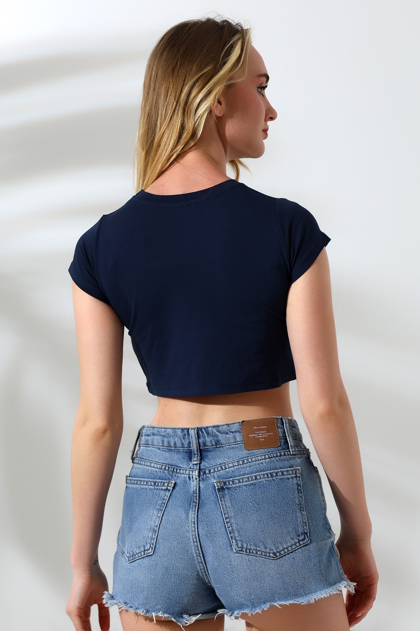 Bisiklet yaka crop body lacivert