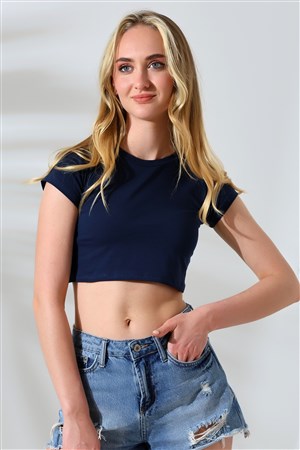 Bisiklet yaka crop body lacivert