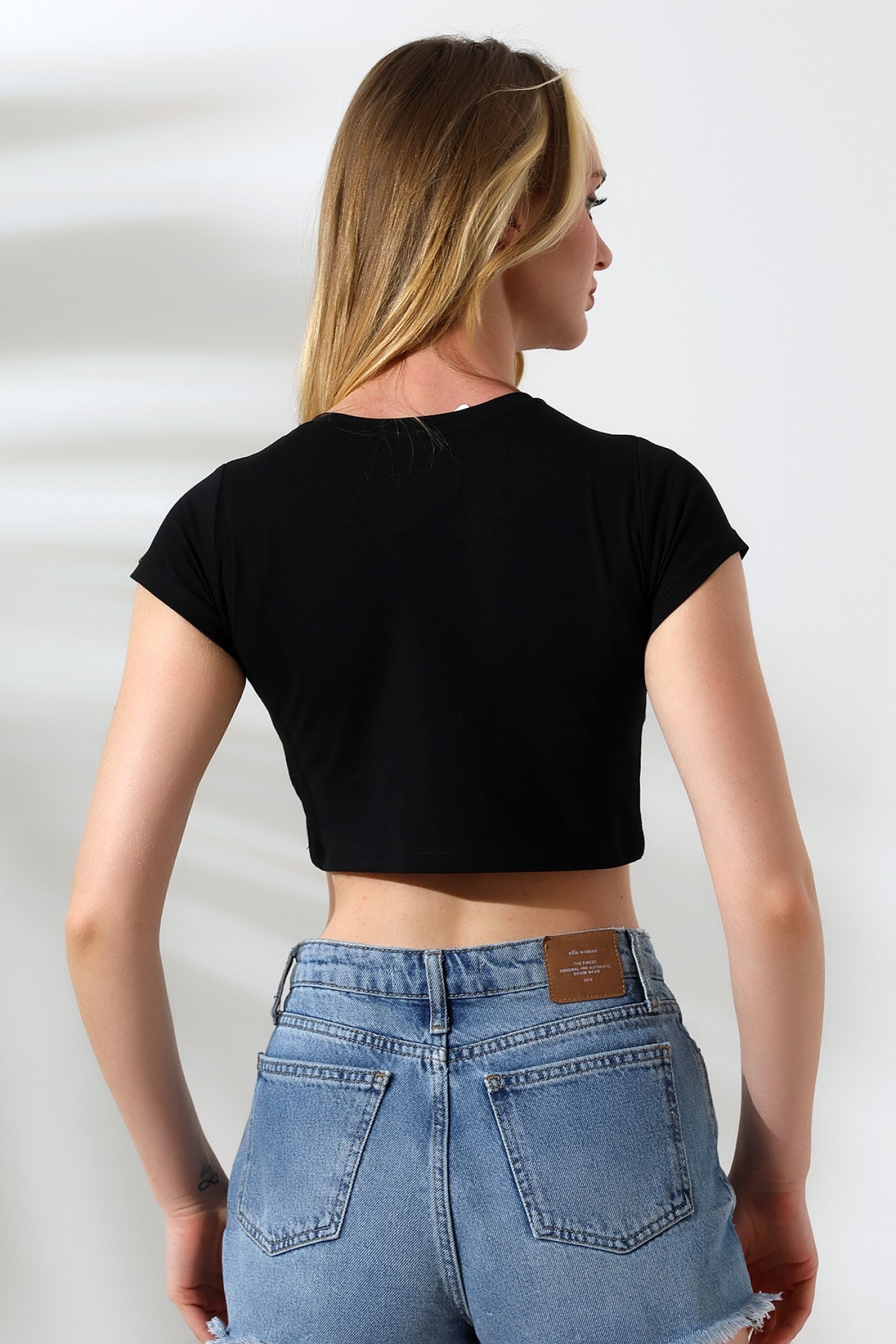 Bisiklet yaka crop body siyah
