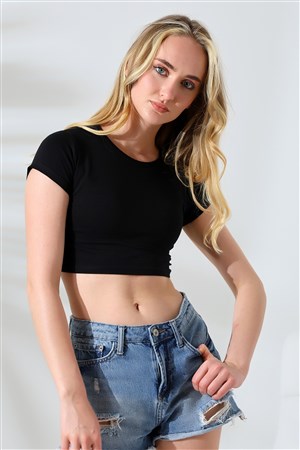 Bisiklet yaka crop body siyah