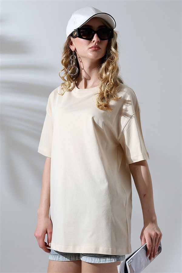 oversize bisiklet yaka pamuklu tişört