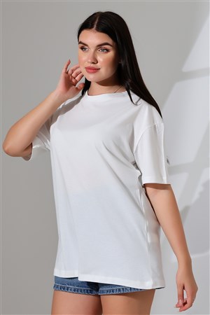 oversize bisiklet yaka pamuklu tişört ekru