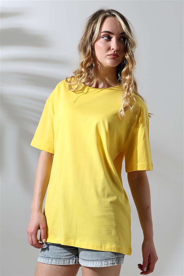 oversize bisiklet yaka pamuklu tişört