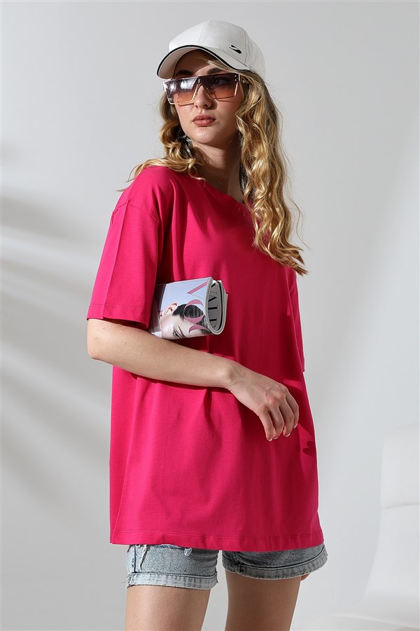 oversize bisiklet yaka pamuklu tişört