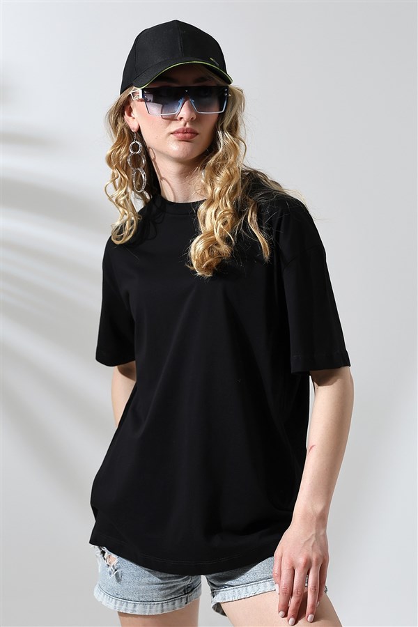 oversize bisiklet yaka pamuklu tişört