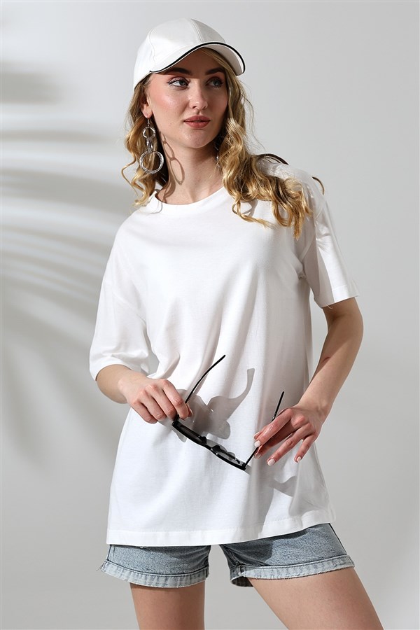 oversize bisiklet yaka pamuklu tişört