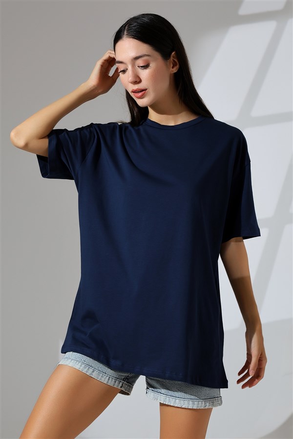 oversize bisiklet yaka pamuklu tişört