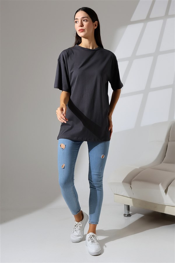 oversize bisiklet yaka pamuklu tişört