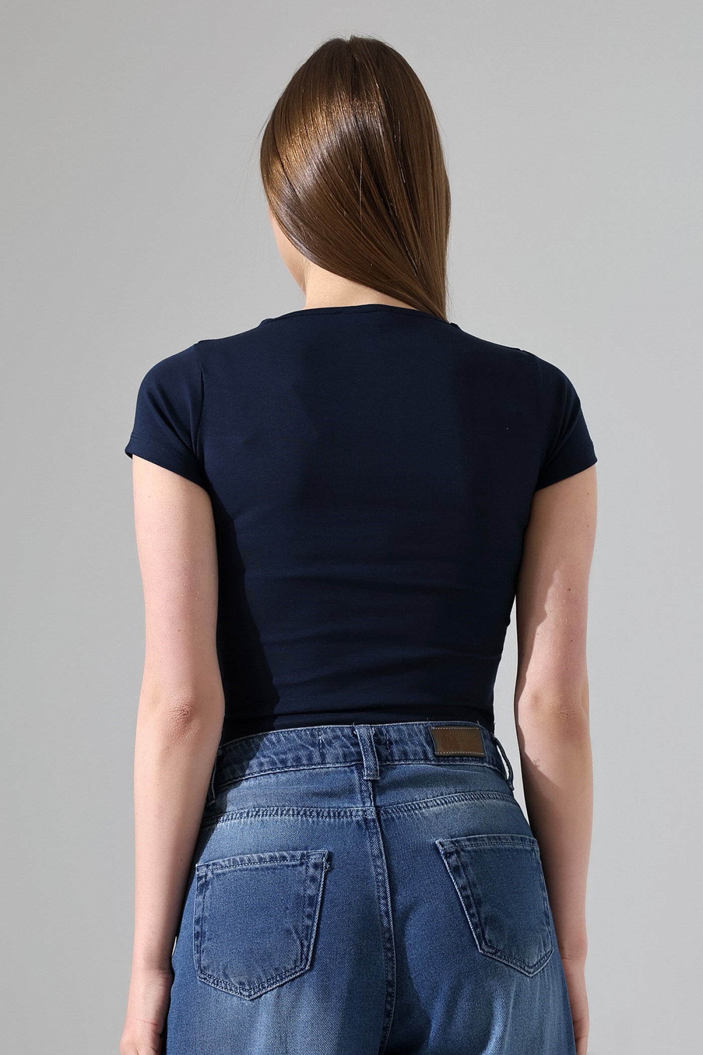 kısa kollu kare yaka body lacivert