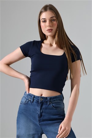 kısa kollu kare yaka body lacivert